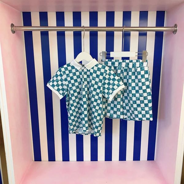 

summer clothes 2022 boutique designer kids clothes boys short sets fashion cotton plaid t-shirt shorts 2pcs child suit, White