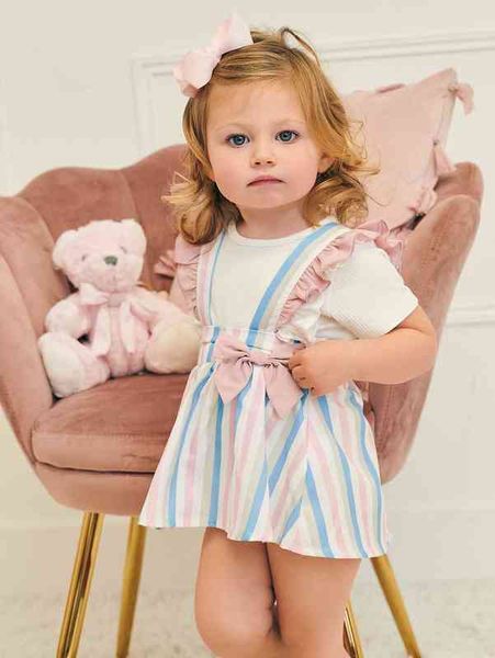 

baby block striped ruffle trim suspender dress without tee she, Red;yellow