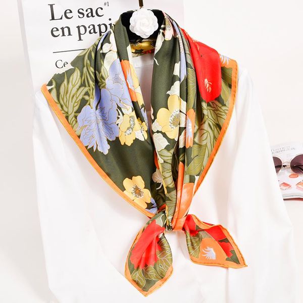 

2020 100% silk square scarves women printed wrap hangzhou silk bandana foulard femme kerchief 16mm real neck scarf 88*88cm, Blue;gray