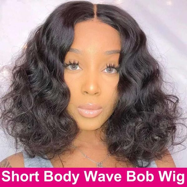 

short bob body wave lace front wig 180% brazilian lace front human hiar wigs hd transparent frontal wig remy body wave, Black;brown