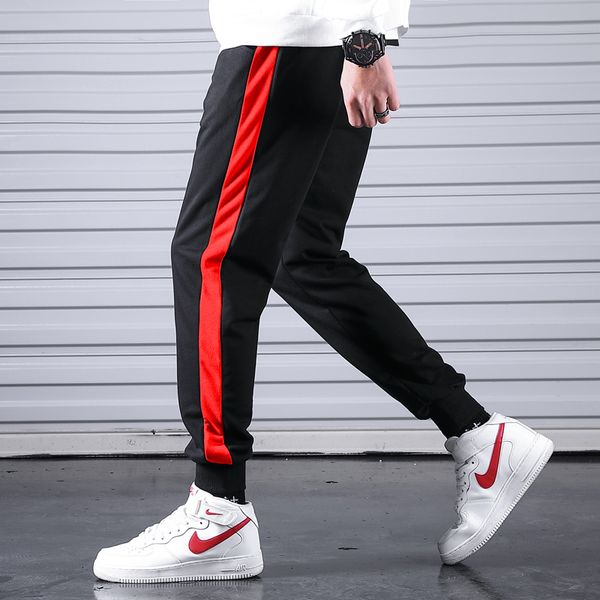 

men casual sweatpants fitness side stripe men's sportswear joggers pants cotton new male gyms trousers pantalones hombre 201013, Black