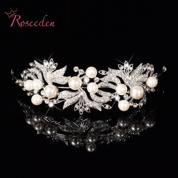 

pearl crystal wedding tiara crown for women silver color rhinestone princess bridal jewelry accessories fashion designer re120, Golden;silver