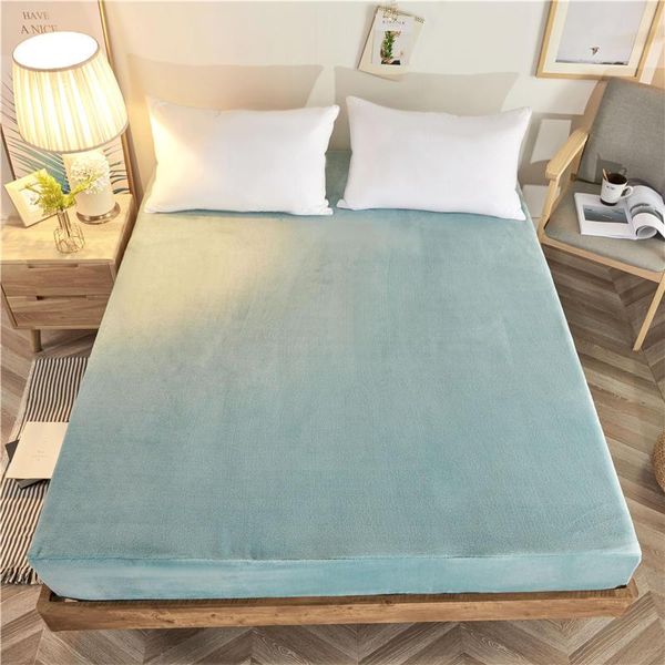 

bonenjoy 1 pc flannel bedding linens twin/full/queen/king drap housse solid color flat sheet winter warm mattress cover