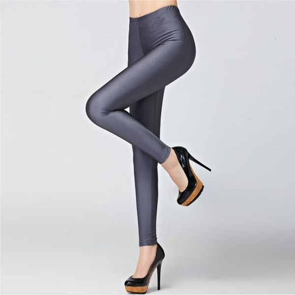 

2019 candy colors fashion fluorescent leggings 20 solid color women shiny leggins plus size female casual pants legging, Black