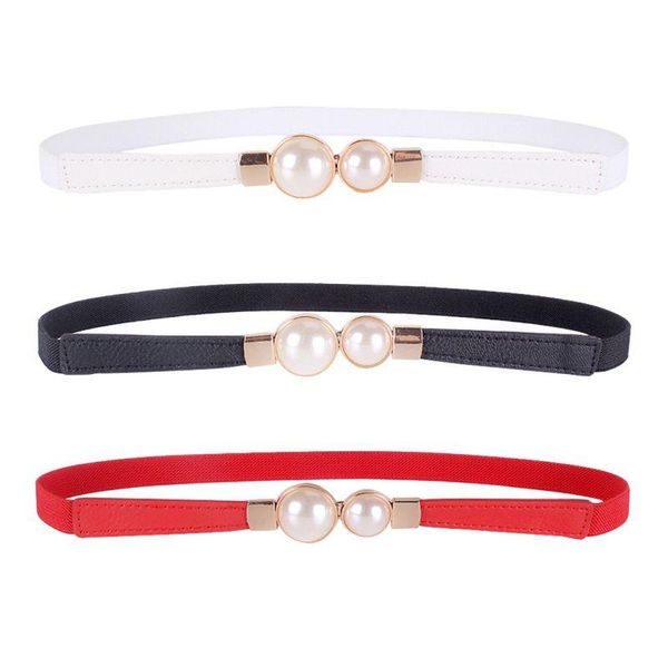 

women's elastic waistbands stretch cummerbunds thin peal waistband double big pearl belt tide black dress accessories, Black;brown