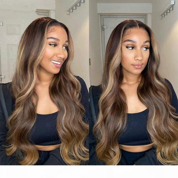 

highlight wavy t-part lace front human hair wigs 8''-28'' brazilian with baby hair 180% density non-remy wigs medium rat, Black;brown