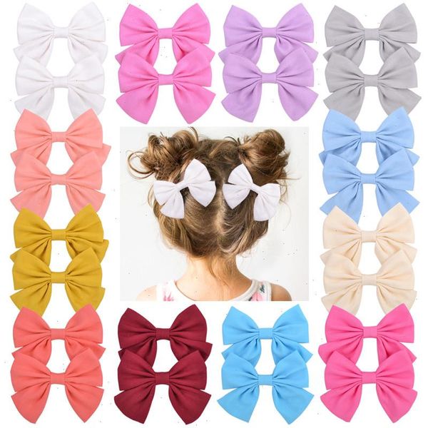 

2pcs set 3.55 inch boutique grosgrain ribbon print with clips kids handmade hair bows hairpin baby girl accessories, Slivery;white