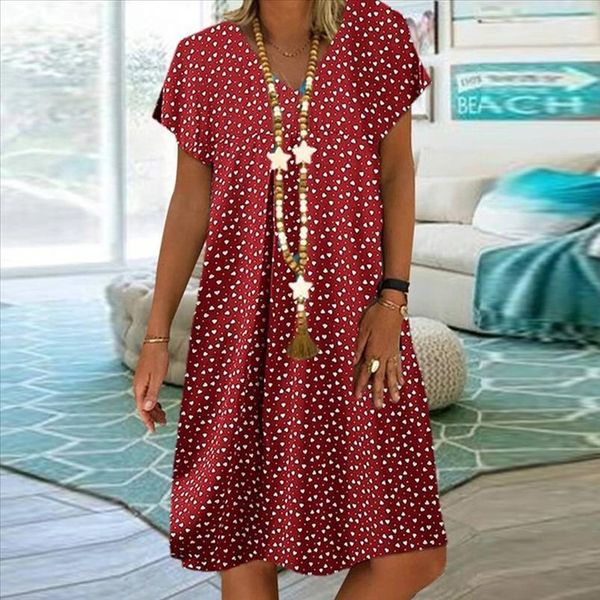 

s 5xl plus size dress summer women vintage wave point short sleeve a line midi dress retro printed loose fit beach casual, Black;gray