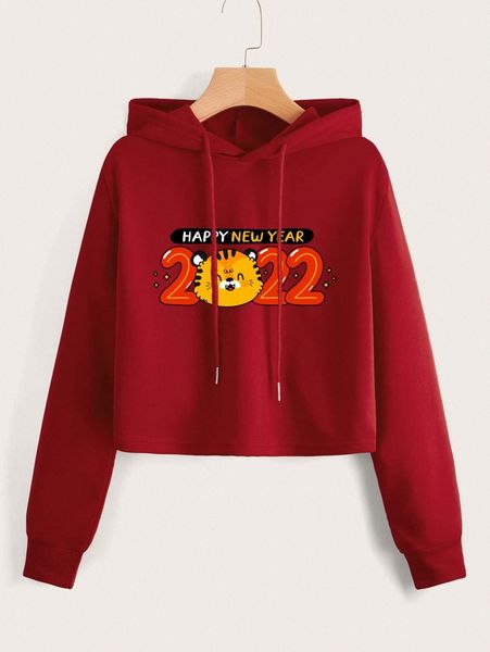 

slogan and cartoon graphic drawstring crop hoodie u7rj#, White;black