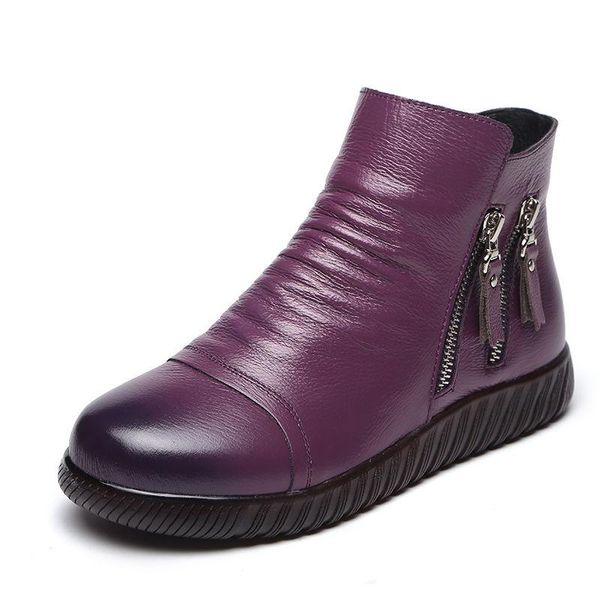 

boots 2021 arrival genuine leather anlek female plush velvet women fur shoes, Black