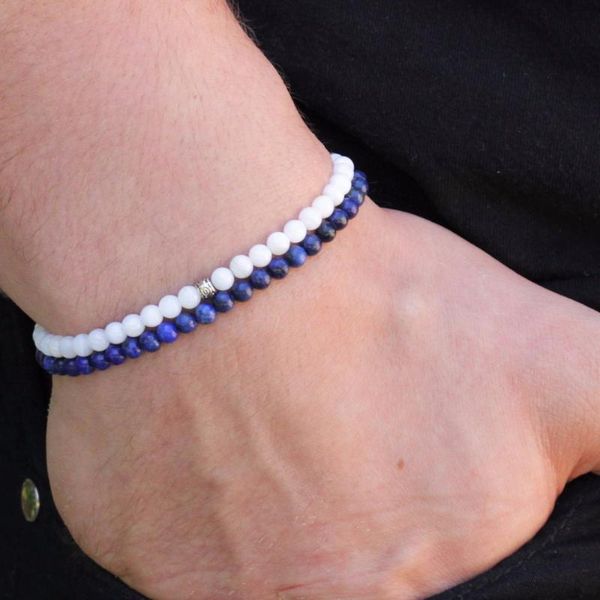 

fashion men's bracelet lazuriteagate bracelet set men bracelets set lapis lazuli whiteagate 4mm beads bracelets boyfriend gift, Black