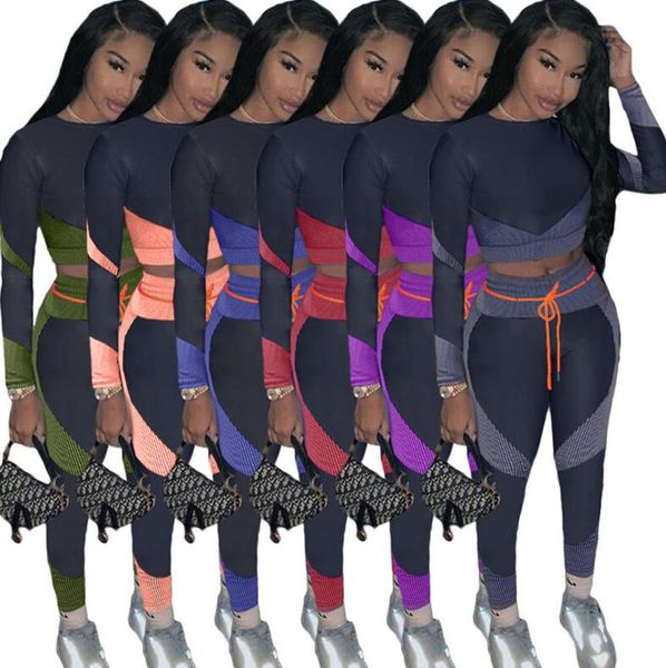 

2pcs/set women tracksuit color matching crop blouse hoodie +leggings pants two piece clothing outfits fashion sportswear s-2xl f92906, White
