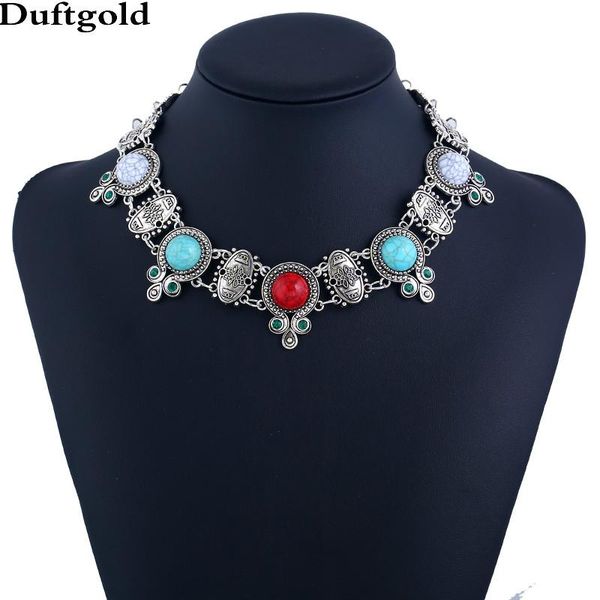 

short vintage choker pendant necklace jewelry antic bohemian natural stone collar crystal stone necklace jewelry duftgold, Golden;silver