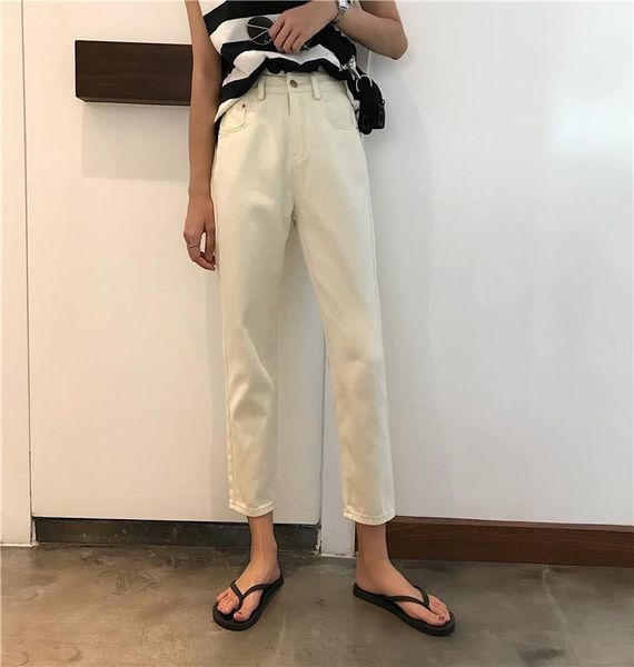 

women's jeans stitching design: white high-waisted baggy straight pants for nine-point trousers fall 2021 wear 8012, Blue