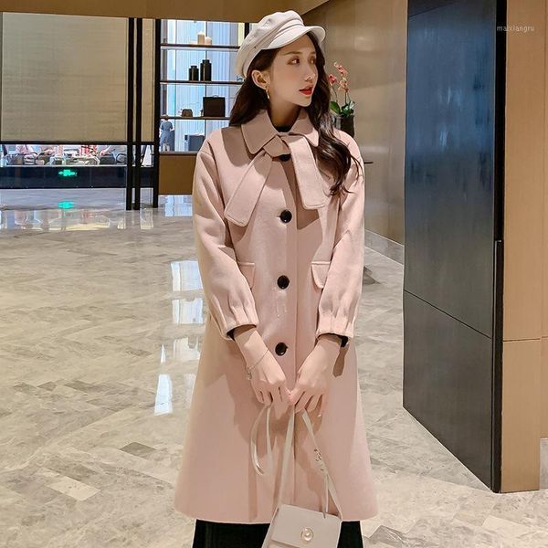 

new women wool jacket autumn winter coats korean slim fit casual coat female long fashion wool blends jacket elegant jackets1, Black