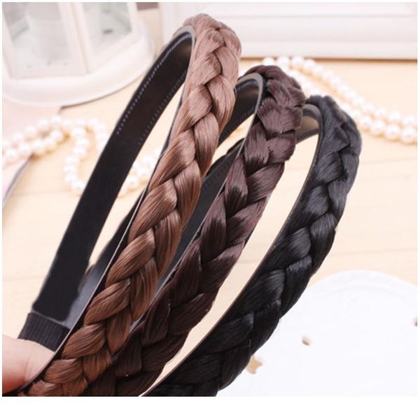 

2019 new women vintage wig headband braids hair band girls korea style plait braided headband lady hair acc wmtpbs, Black;brown