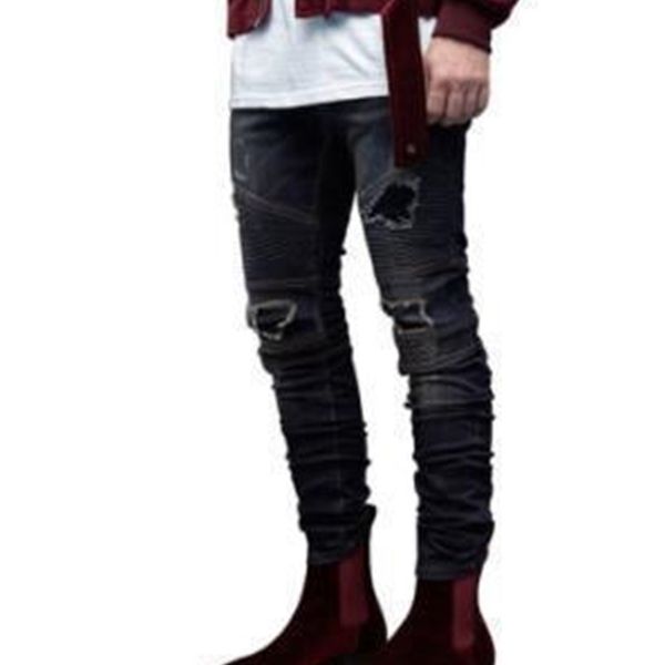 

designer jeans fashion casual ripped draped designer holes pencil jean pants mens clothing hip hop mens, Blue