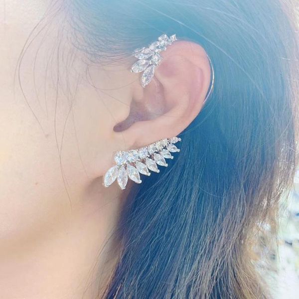 

hoop & huggie luxury geometric feather wing full mirco setting cubic zirconia cz for women america wedding earring fashion jewelry e6549, Golden;silver