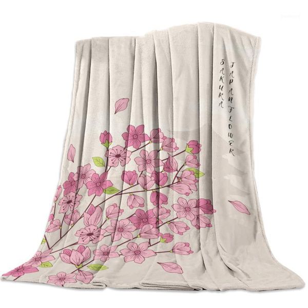 

spring flower japanese cherry blossom throw blanket bedspread soft fleece blanket air/sofa/bedding winter bedsheet1
