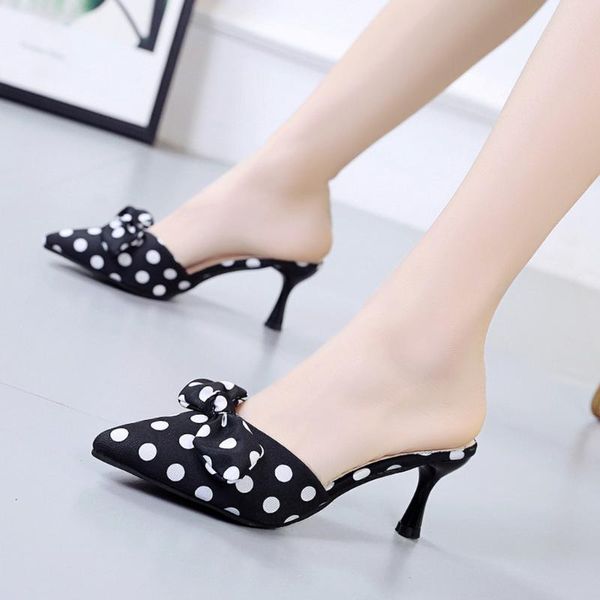 

new sandals for women summer high heels sandals butterfly-knot party pointed toe shoes beach slippers slides female footwear, Black