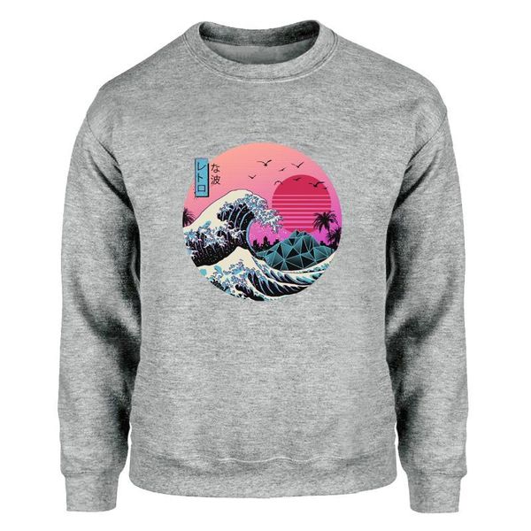 

mens womens japan anime vaporwave kanagawa hoodies sweatshirts crewneck hoodies painting raglan harajuku fashion casual streetwear, Black