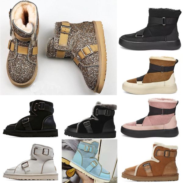 

2021 australia mini women uggs ugg buckle motorccle boot girls bailey bow australian winter fur snow short locomot k3wb#, Black
