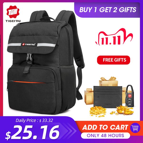

tigernu new leisure light weight 15.6"lapbackpack men anti theft zipper reflective usb charge design waterproof school bags