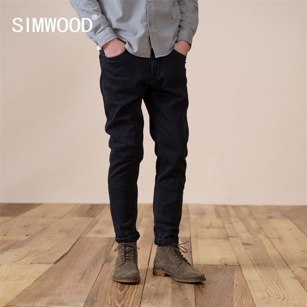 

winter warm fleece lining jeans men black slim fit denim pants thick jean sk130015 220312, Blue