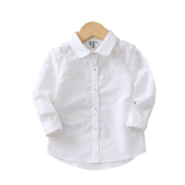 

small flower embroidered children's shirt 2020 spring girl's long-sleeved shirt1, White;black