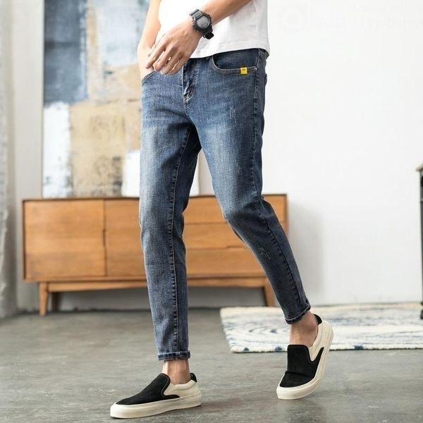 

men's jeans denim pants 2021 summer korean handsome casual all-match stretch teenagers cowboy slim-fitting pencil, Blue