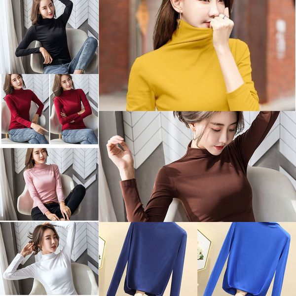 

women's long sleeve solid color with high collar base coatnew lazy style in opcoatautumn and winterkorean version of slim and sc, White
