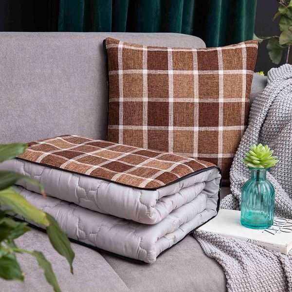 

blankets blanket sofa cotton pillow quilt 2 in 1 foldable travel cushion soft linen plaid keep warm thick