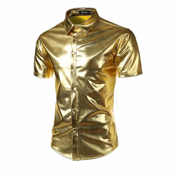 

men's shirt solid colored classic collar party valentine's day basic short sleeve slim luxury black silver gold / summer / club n, White;black