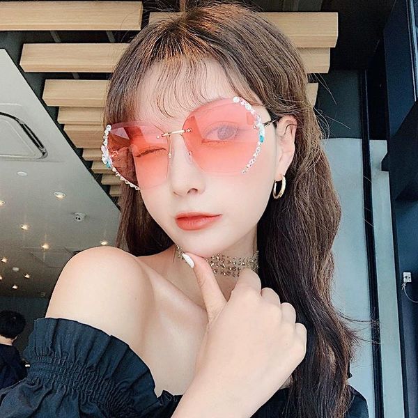 

sunglasses diamond sun glasses for women korean version of the female protection rimless eyeglasses fashion women's eyewear, White;black
