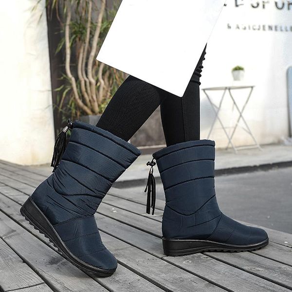 

waterproof winter boots female shoes mid-calf down boots women warm ladies snow bootie wedge rubber plush botas mujer 2020, Black