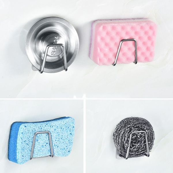 

stainless steel sponge soap holder kitchen brush storage rack dishwashing liquid drainer bathroom sundries organizers hook