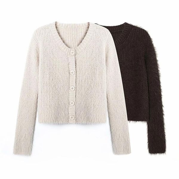 

women's knits & tees knit cardigan long sleeve solid color ladies sweater single-breasted slim high waist street jacket, White