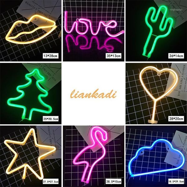 

christmas decorations creative ornaments ins pink girl heart flamingo room decoration led neon cactus letter star lights1