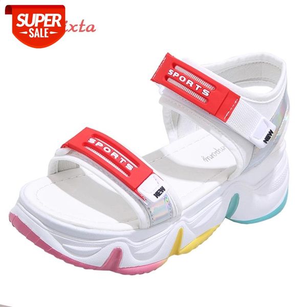 

aphixta 2.16 inch thick bottom platform sprorts sandals women 5.5cm height increasing colorful summer hook & loop shoes women #dt6e, Black
