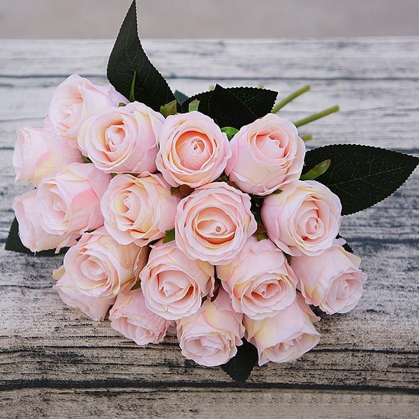 

decorative flowers & wreaths 18pcs/lots artificial rose wedding bouquet white pink thai royal silk home decoration party decor