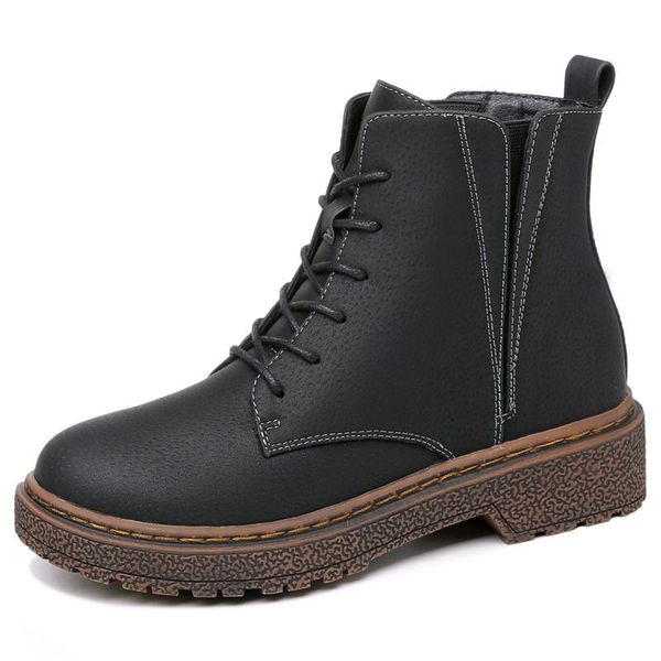 

women boots pig suede ankle boots lace-up round toe women shoes short plush warm winter for 3-103, Black
