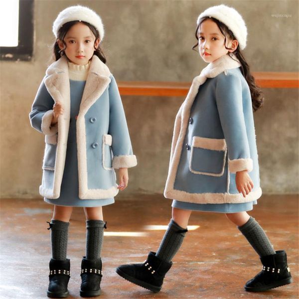 

coat 2021 autumn winter girls jacket children clothes fashion jackets long warm clothing kids coats hooded outwear for girl1, Blue;gray