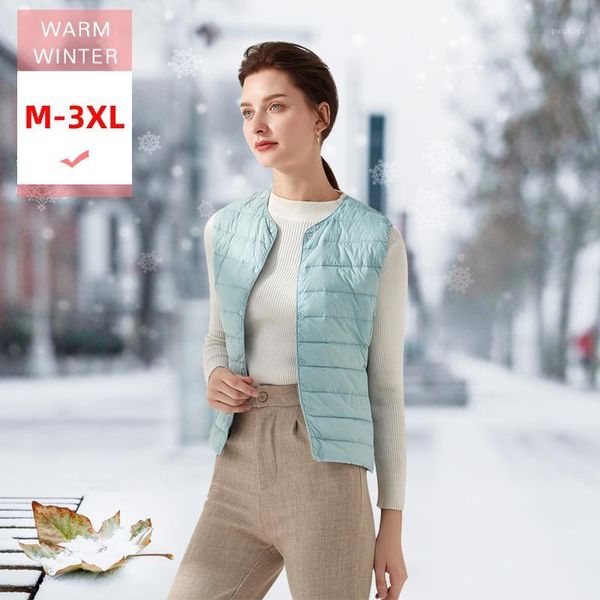 

2019 winter fashion women white duck down vest female ultra light o neck warm sleeveless coat casual windproof linner waistcoat1, Black