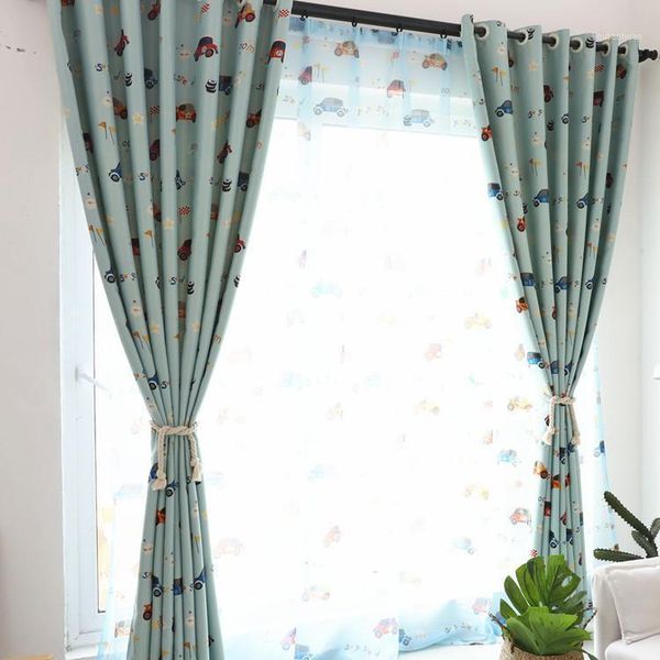 Perde Drapes Mavi Çocuk Araba Baskı Oturma Odası Yatak Odası için Tek Hafif Perdeler.1