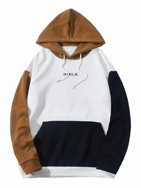

men letter & color block hoodie n4xz#, Black