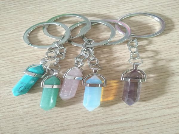 

new nature stone women men's fashion key chains purple green opal blue red silver color key rings alloy charms gifts wholesale bbyugk