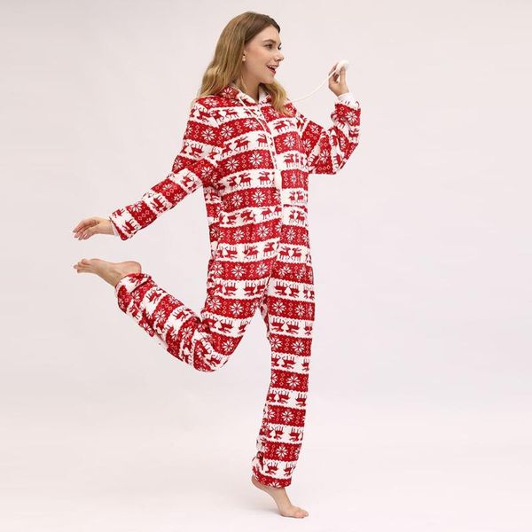 

christmas jumpsuit women winter fashion warm flannel one piece hoodie pajamas printed jumpsuit macacao feminino#guahao, Black;white