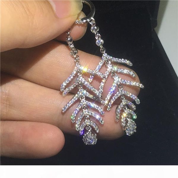 

fashion leaf drop earring 925 sterling silver micro setting diamond cz party wedding dangle earrings for women bridal jewelry gift, Golden;silver