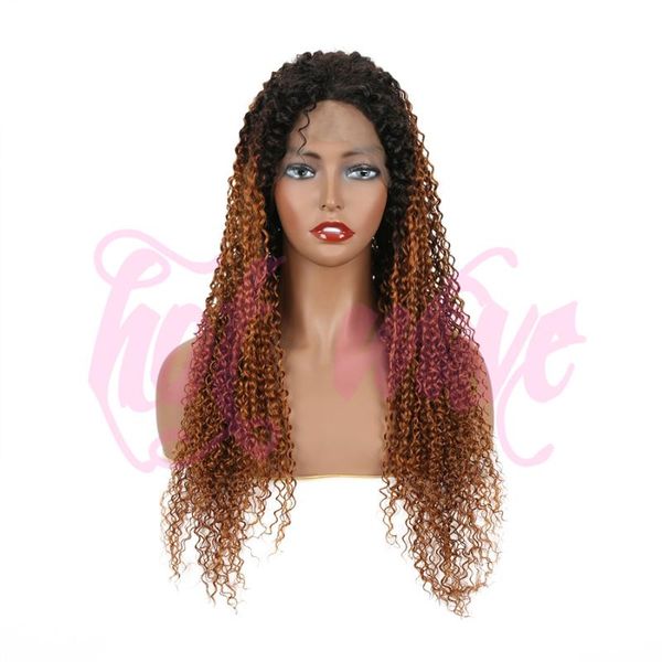 

wave 4x4 remy brazilian human hair front frontal lace closure wig for women ombre black gold brown kinky curly, Black;brown