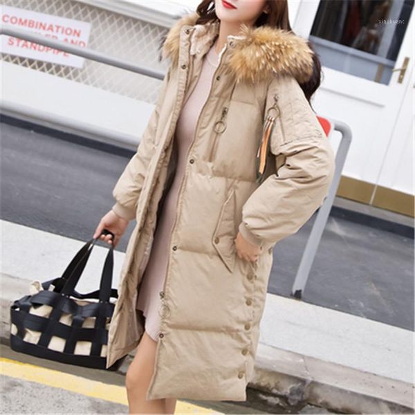 

2019 new down jacket women's long section large fur collar winter fashion thickening over the knee large size coat1, Black
